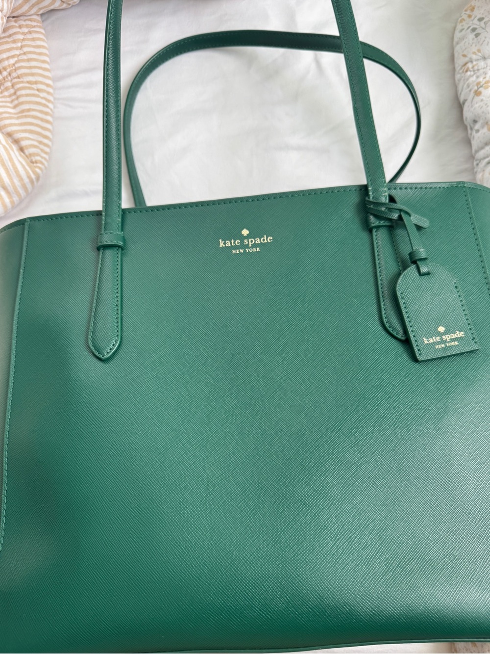 kate spade Emerald Green Leather Tote with Gold Logo and wallet